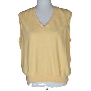 Vintage Womens Large Elandale Golf Pique Knit Cotton Sweater Vest Butter Yellow